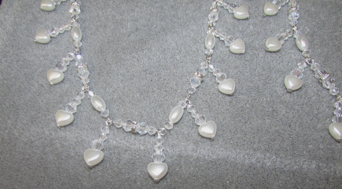 Shoulder Arm Chains Crystal and Pearl Heart drops Epaulettes with rice pearls. Handmade Silver Body Jewellery 1 pair