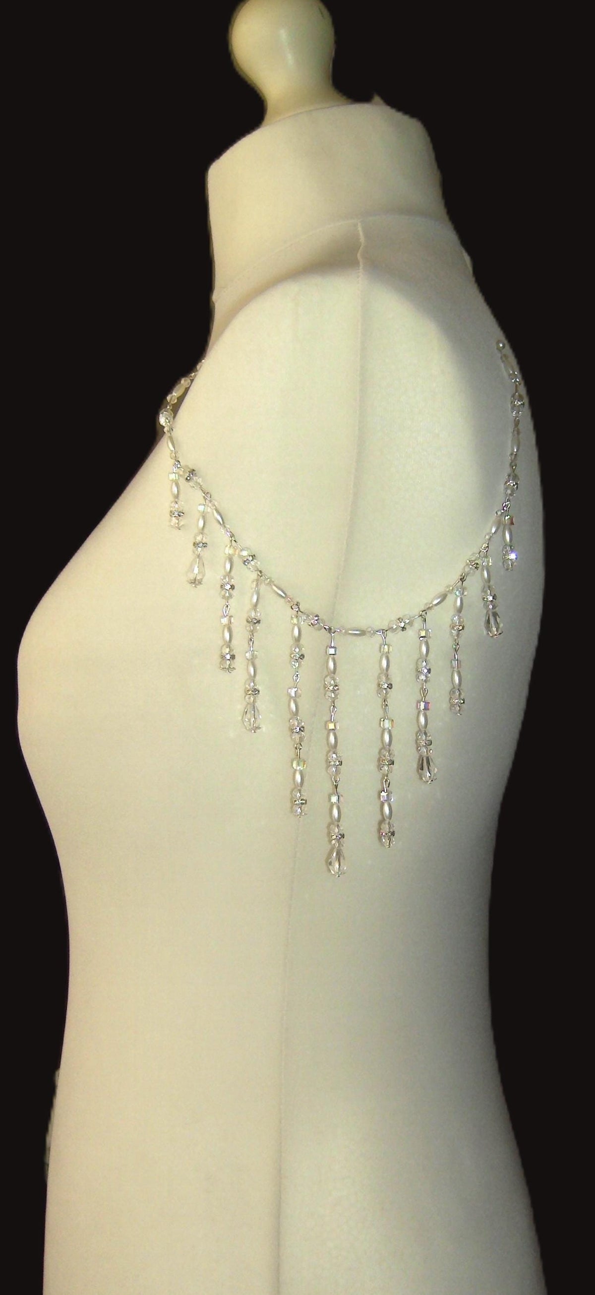Shoulder Chains Epaulettes Crystal Pearl Teardrops : Handmade Silver Body Jewellery 1 pair