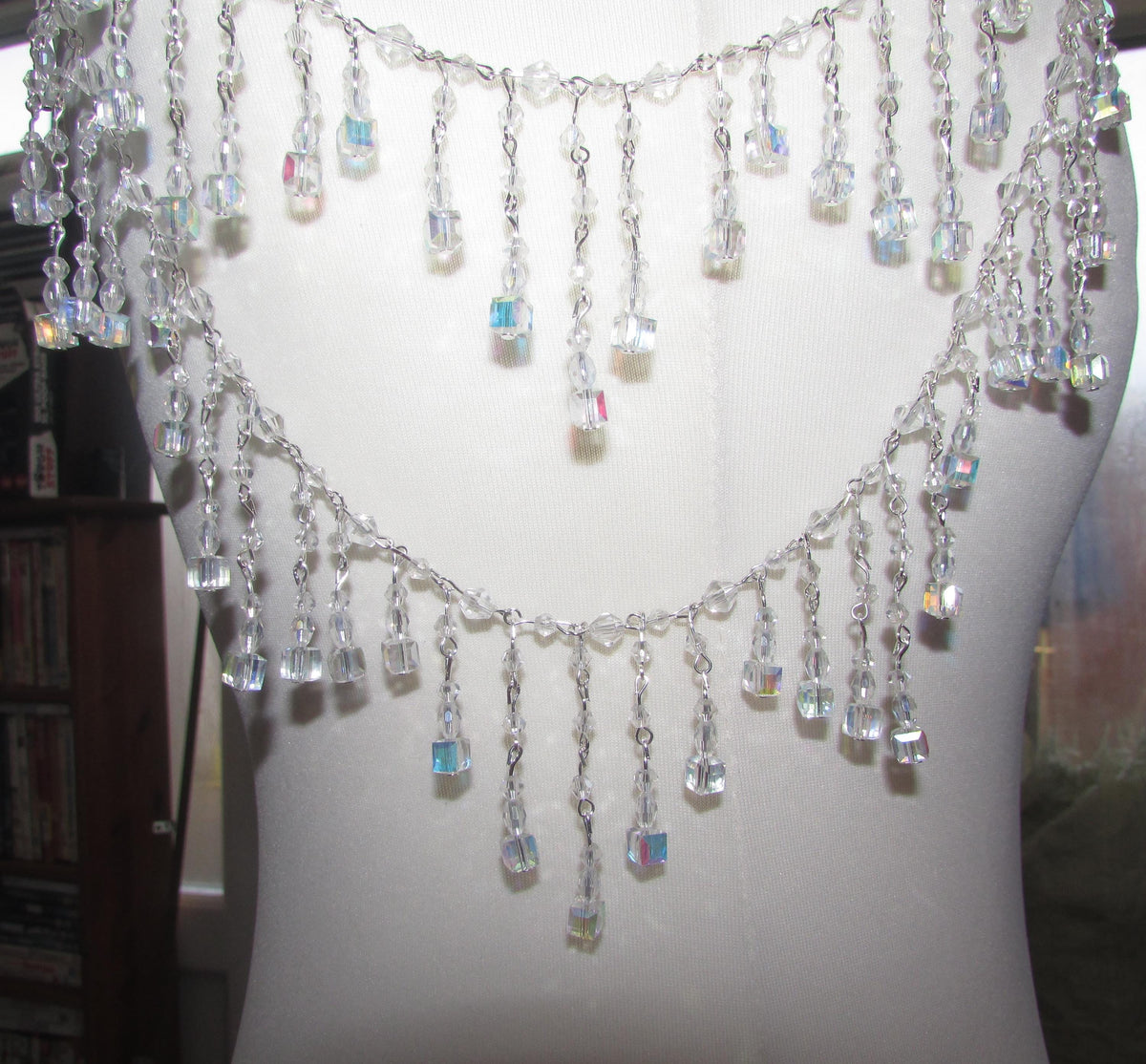 Shoulder arm Chains Crystal drop cube Epaulettes: 2 rows Handmade Silver Body Jewellery 1 pair