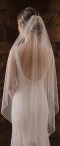 Ivory Wedding veil Diamante Rhinstones. Double scattered. Fingertip 1 tier veil 42 inch. Pencil edged. Pale Ivory, Off white options