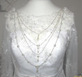 Crystal Pearl Drop Heart Draped Wedding Necklace: Front or back Silver Bridal Body Chain