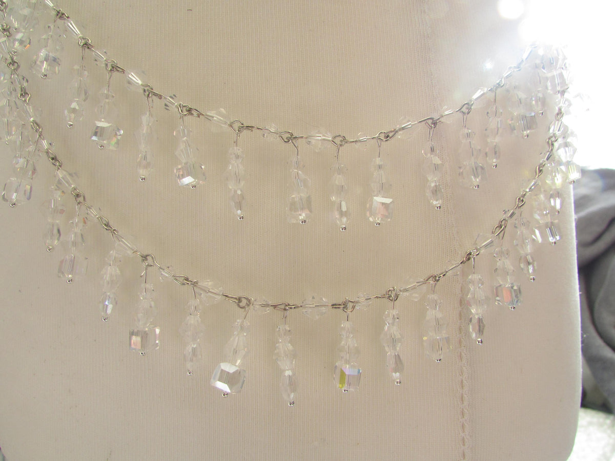 Shoulder Arm Chains Crystal drop Epaulettes AB Crystal cubes. Choose 1 or 2 rows. Silver Body Jewellery pair