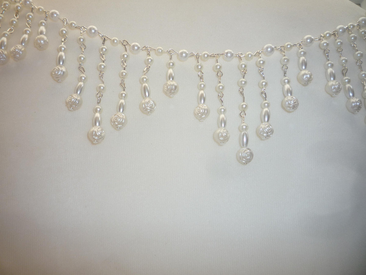 Pearl Back Necklace Rose Pearls Tassels, Brides Wedding draped necklace Body Chain