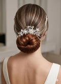 Pearl and Diamante rhinestone wedding hair chain and comb hair accessory. 3 rows. Bridal headpiece accessory.