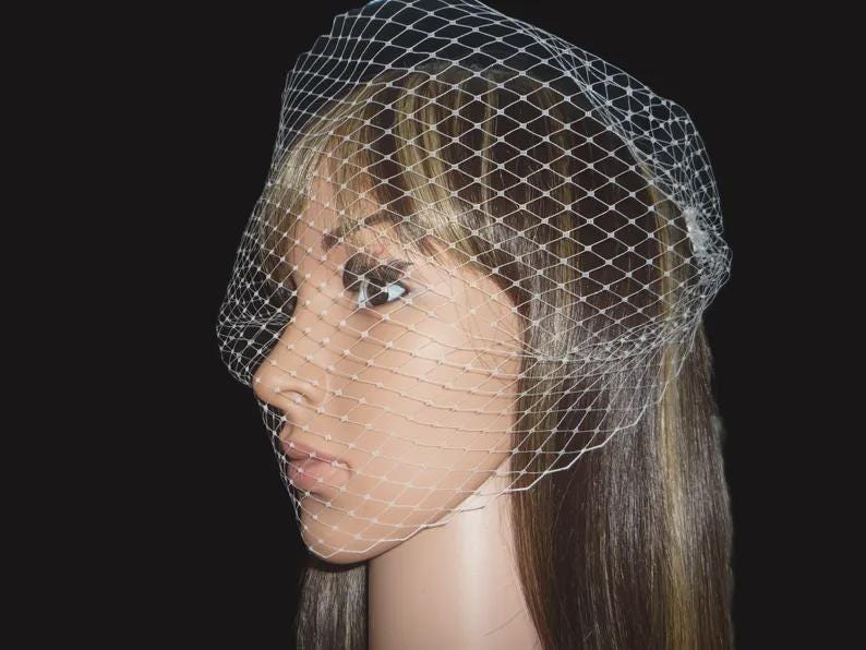 Birdcage wedding veil Bandeau with Ivory Diamante and Pearl comb.