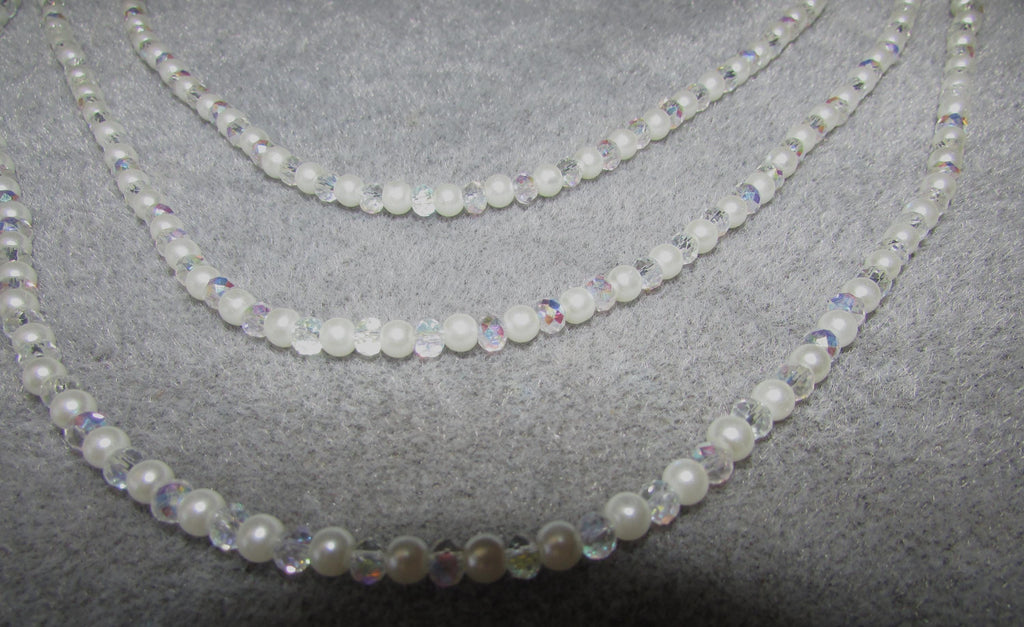 AB Crystal & Pearl Bridal Hair Chain Comb | 3 Row Wedding Headpiece | Handmade Bridal Hair Accessory