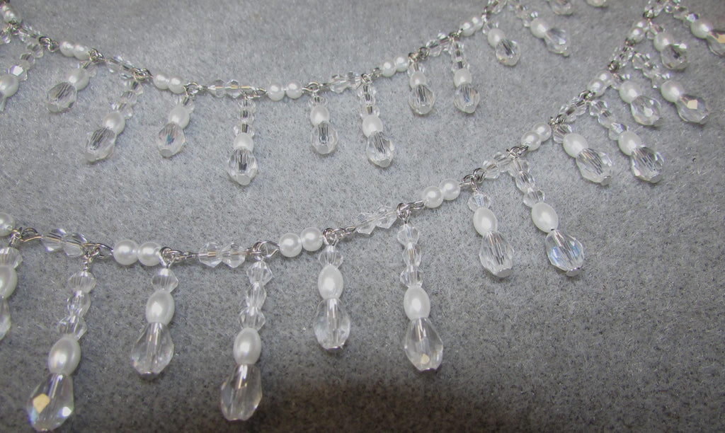 Shoulder Chains Crystal drop Epaulettes:  Treadrop with Crystals, pearls and rice pearls. Handmade Silver Body Jewellery 1 pair