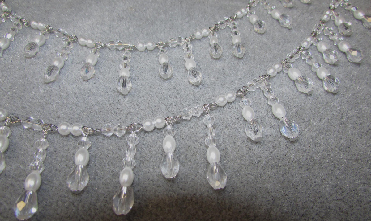 Shoulder Chains Crystal drop Epaulettes:  Treadrop with Crystals, pearls and rice pearls. Handmade Silver Body Jewellery 1 pair