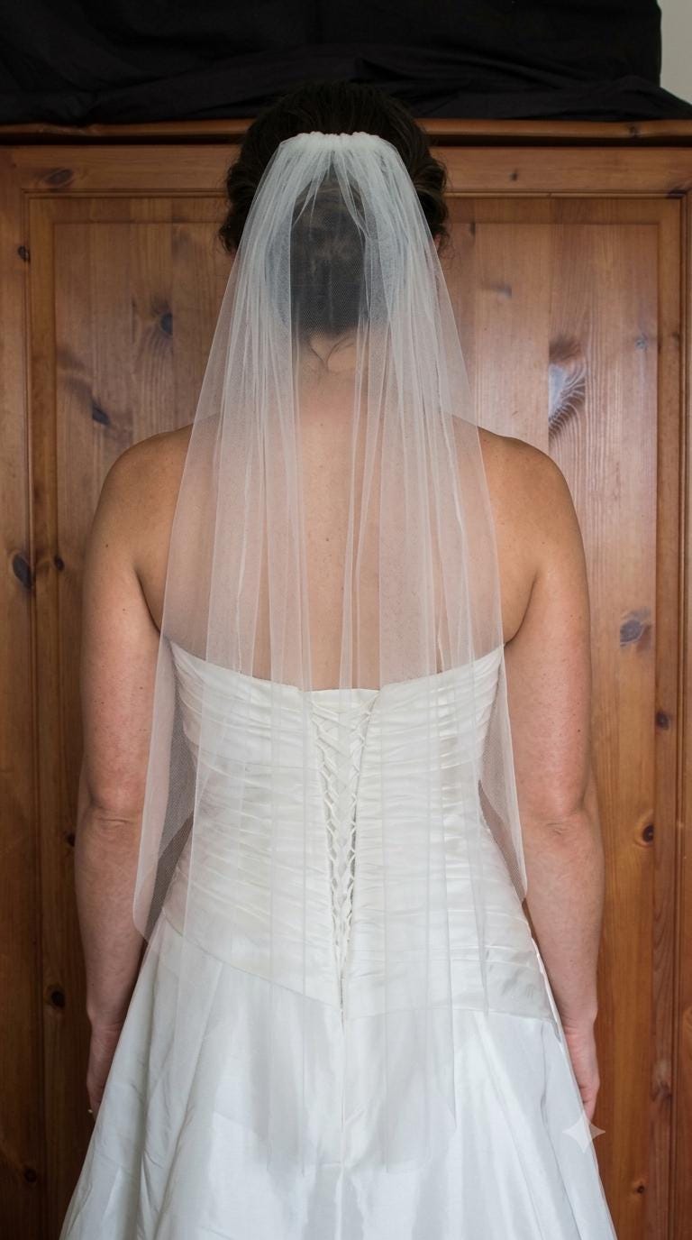 Ivory Wedding veil. Waist length 1 tier veil 36 inch. Cut edged. Pale Ivory option.
