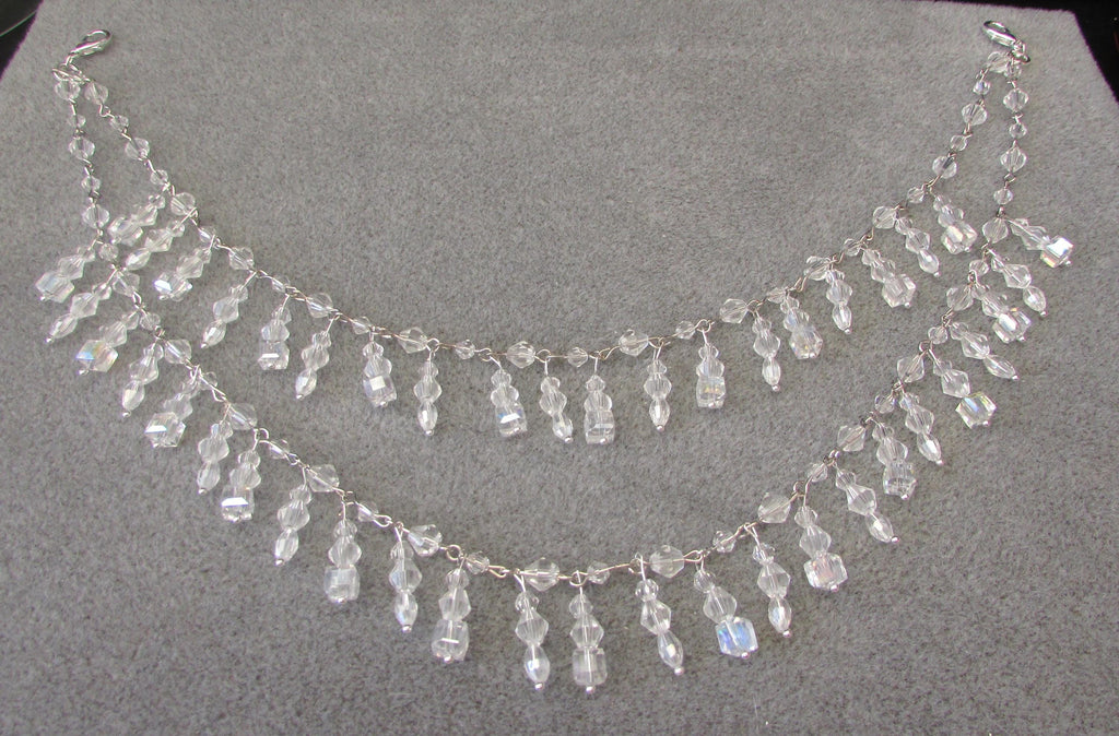 Shoulder Arm Chains Crystal drop Epaulettes AB Crystal cubes. Choose 1 or 2 rows. Silver Body Jewellery pair