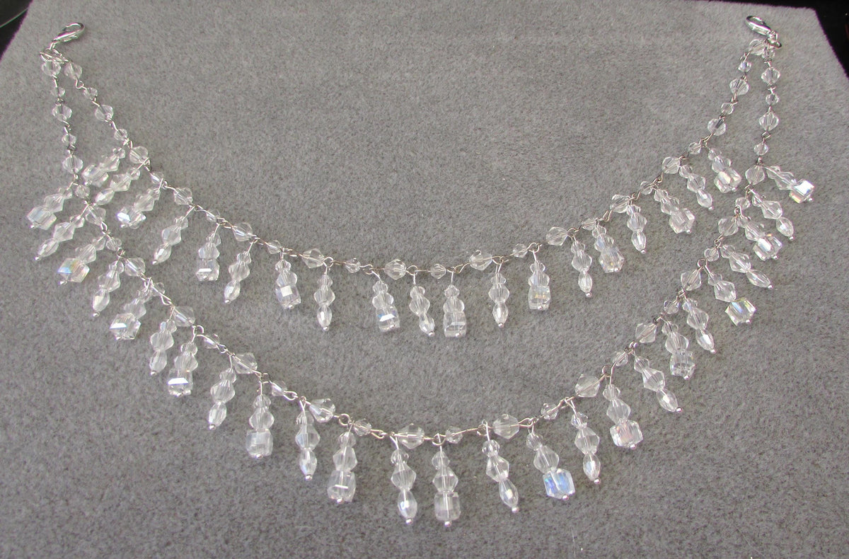 Shoulder Arm Chains Crystal drop Epaulettes AB Crystal cubes. Choose 1 or 2 rows. Silver Body Jewellery pair