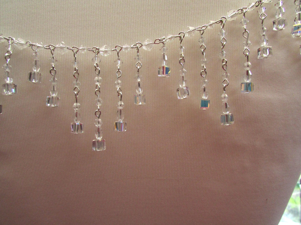 Crystal Back Necklace AB Cube Tassels, Brides Wedding draped necklace Body back Chain jewelery