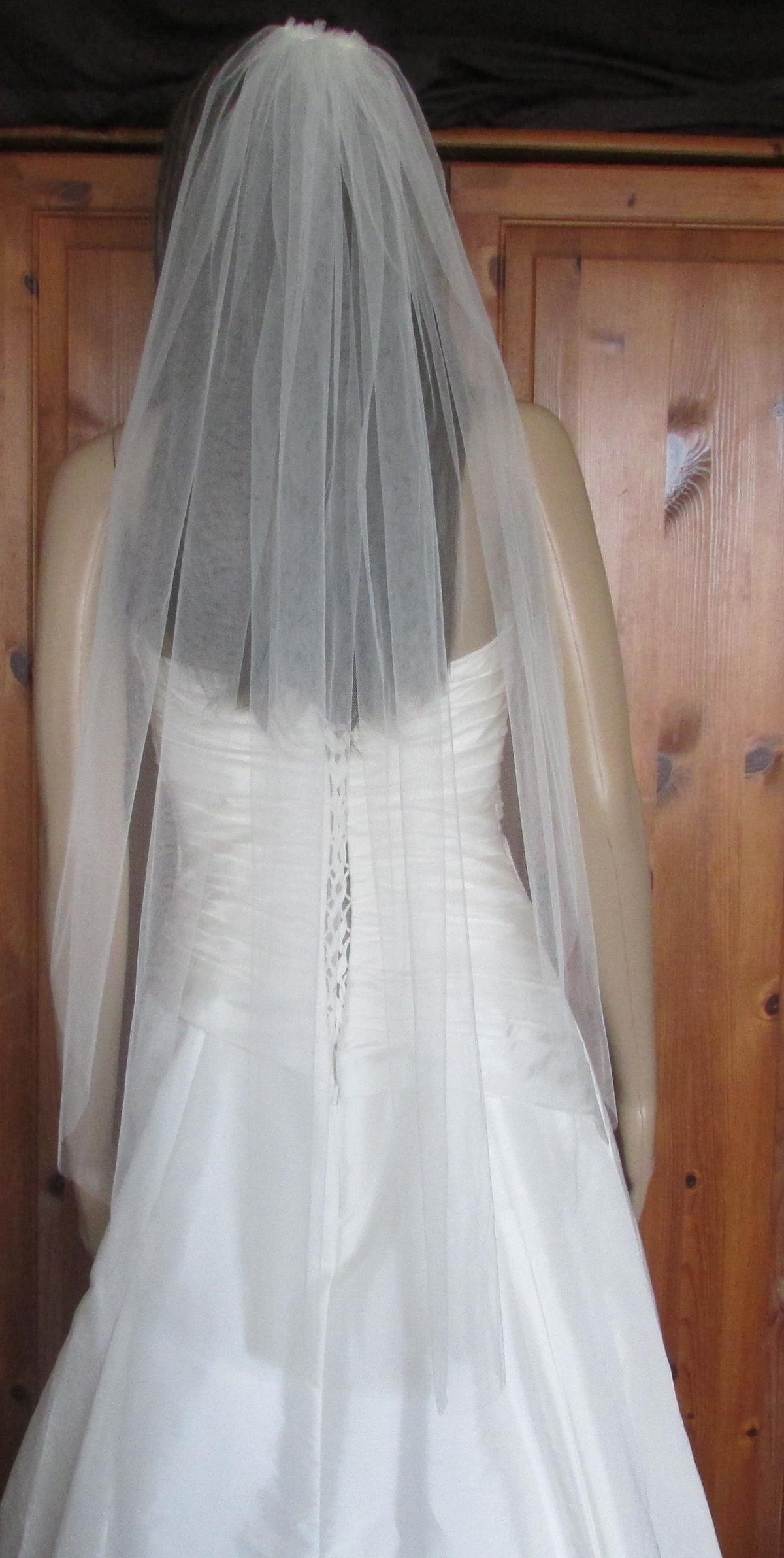 Ivory Wedding veil. Waist length 1 tier veil 36 inch. Cut edged. Pale Ivory option.