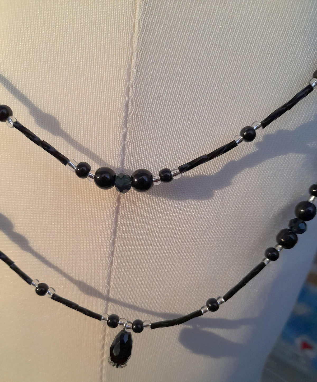 Crystal Pearl Shoulder Chain Epaulettes: Black Twists, Teardrop Crystals