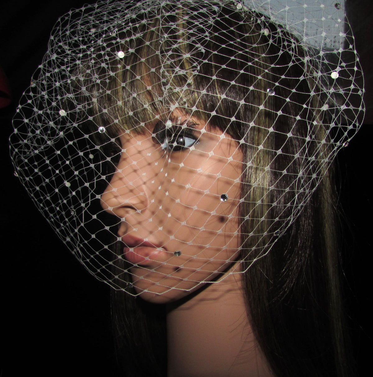 Birdcage wedding veil Ivory with scattered diamante rhinestones. 8 inch full face