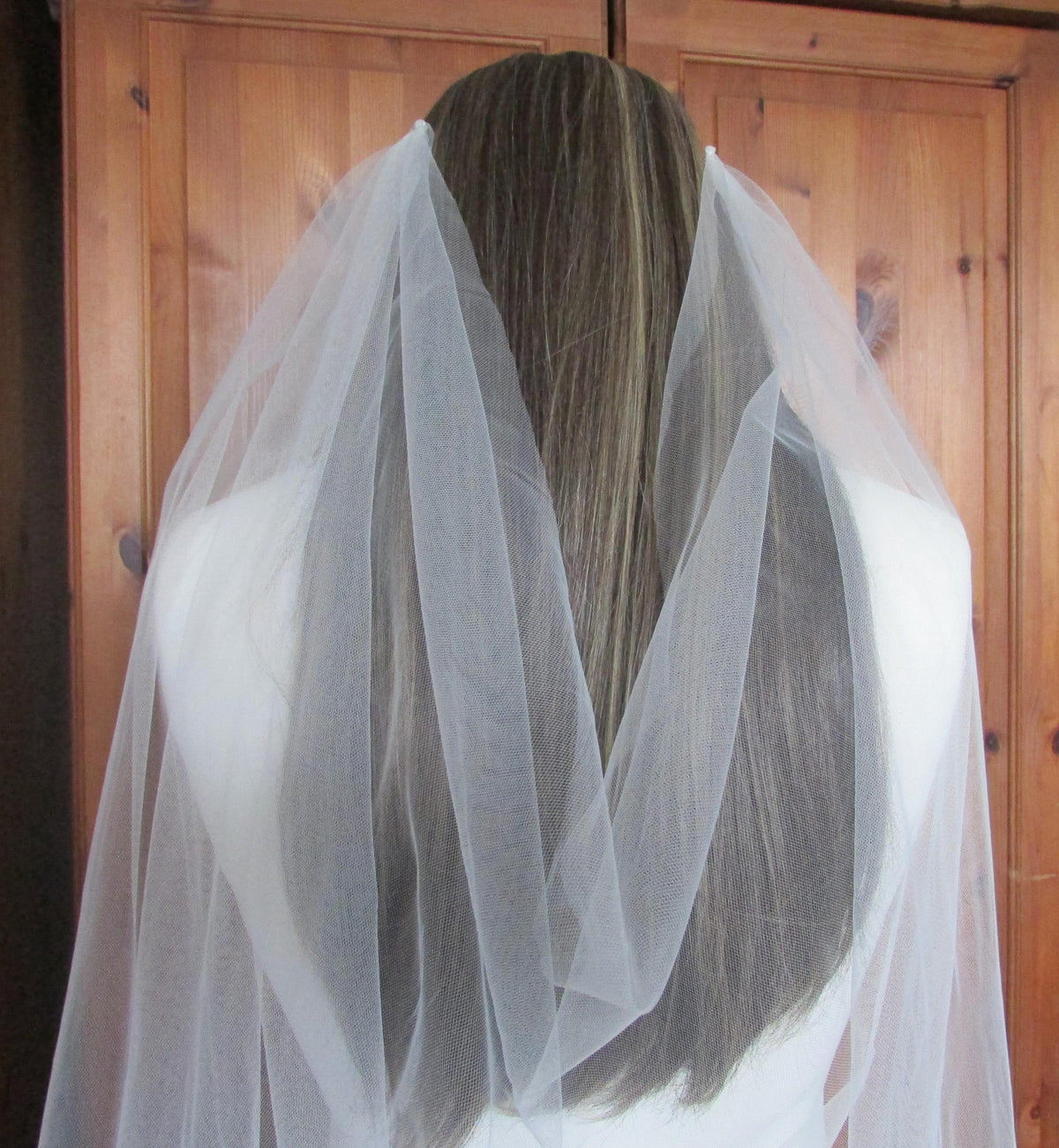 Ivory Wedding veil. Draped style. Fingertip 1 tier veil 42 inch. Cut edged. Ivory or pale Ivory option.