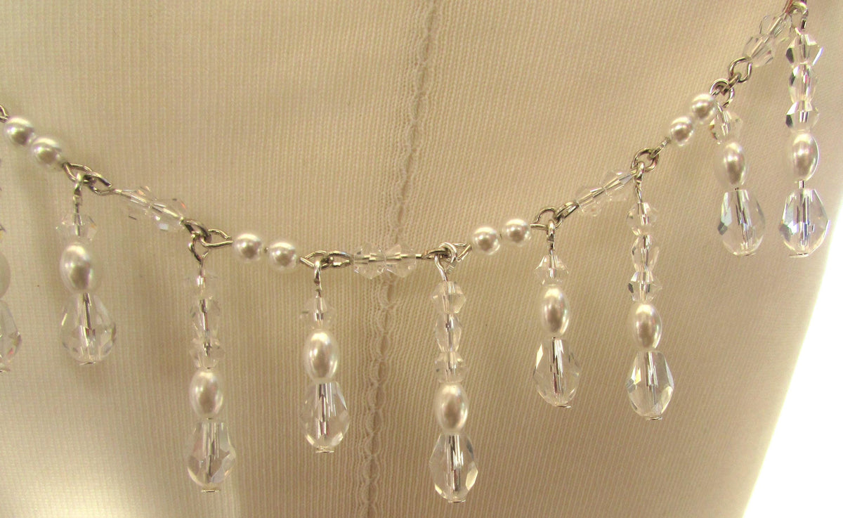 Shoulder Chains Crystal drop Epaulettes:  Treadrop with Crystals, pearls and rice pearls. Handmade Silver Body Jewellery 1 pair