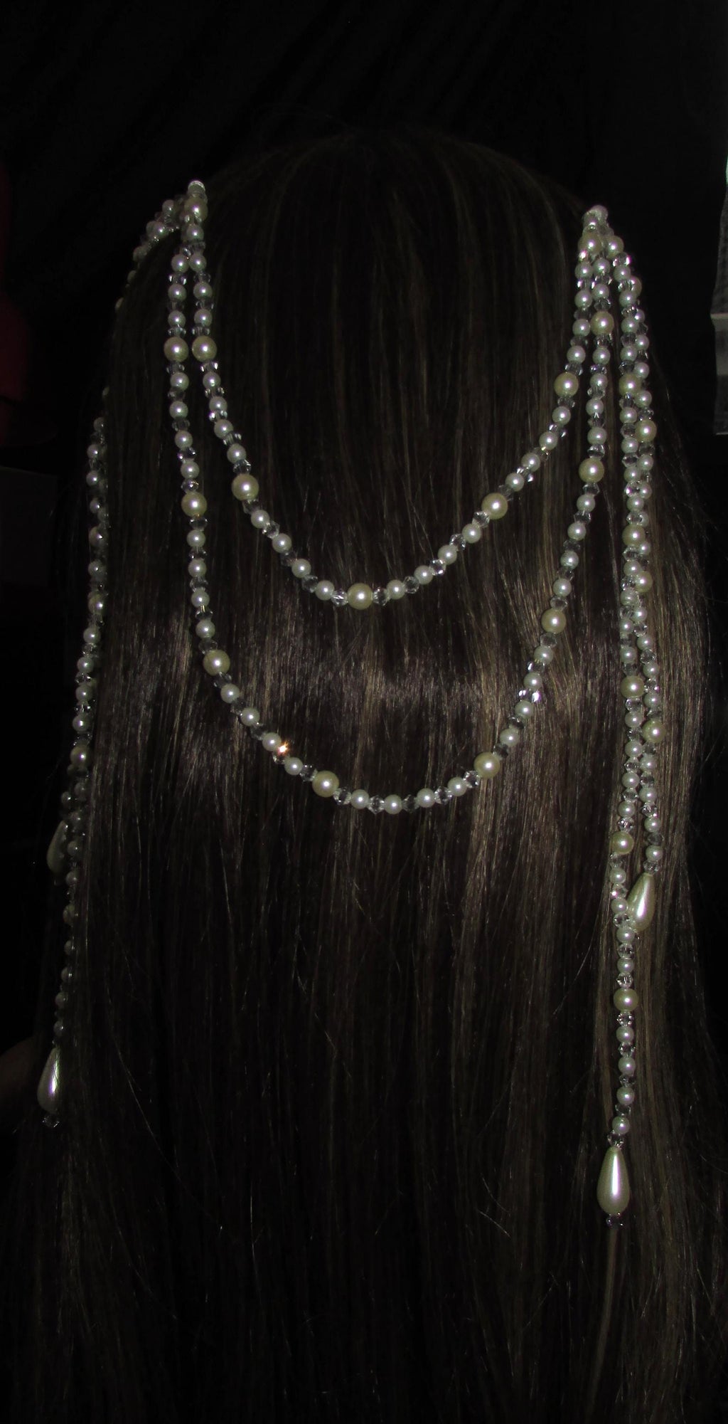 Crystal and pearl teardrop wedding hair chain accessory comb. Choose 2 or 3 rows. Bridal headpiece.