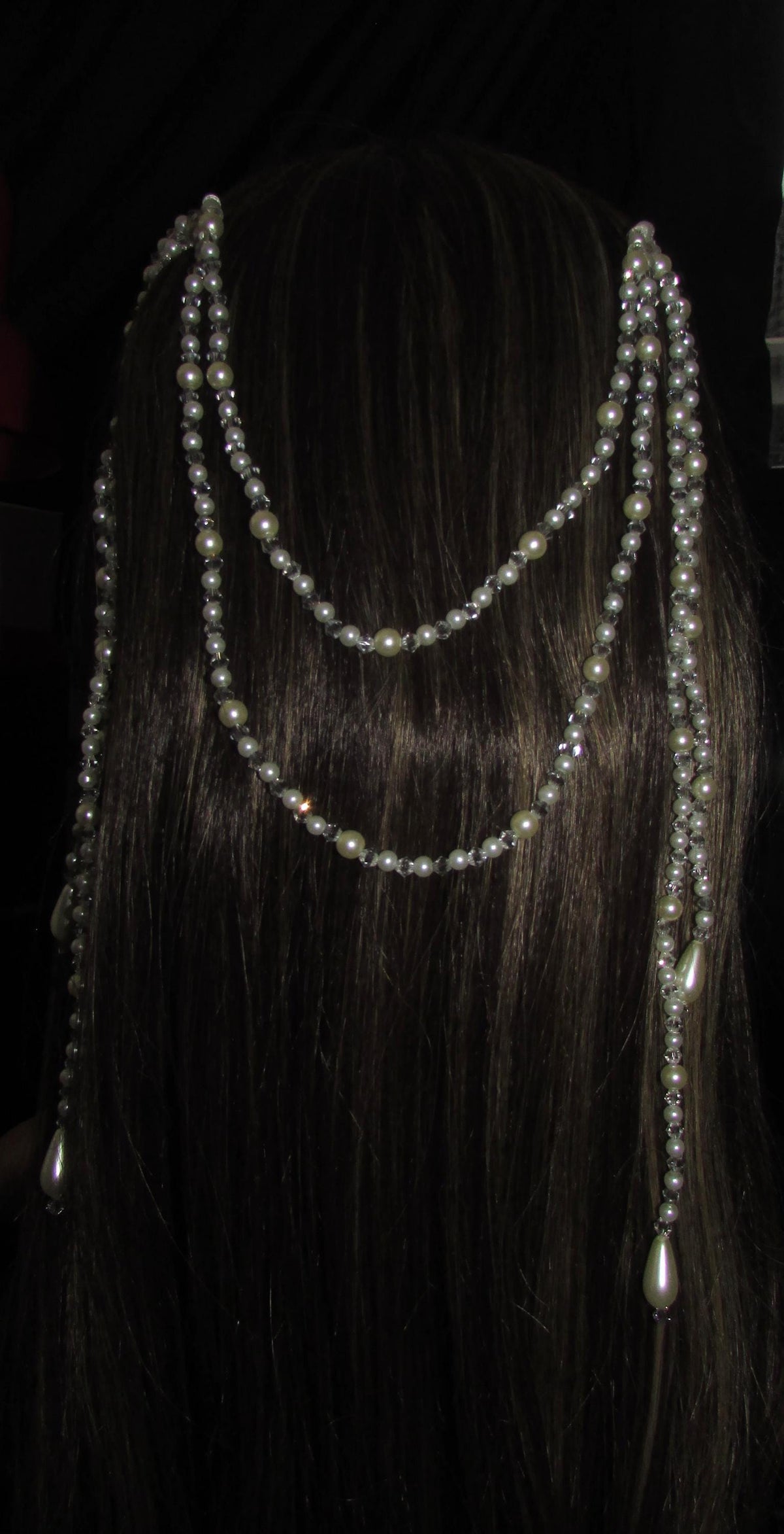 Crystal and pearl teardrop wedding hair chain accessory comb. Choose 2 or 3 rows. Bridal headpiece.