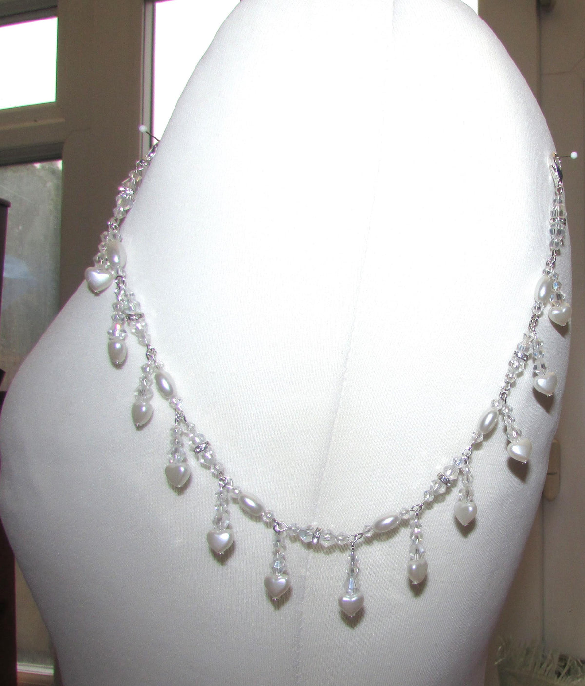 Shoulder Arm Chains Crystal and Pearl Heart drops Epaulettes with rice pearls. Handmade Silver Body Jewellery 1 pair