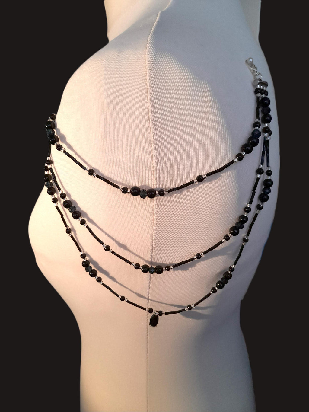 Crystal Pearl Shoulder Chain Epaulettes: Black Twists, Teardrop Crystals