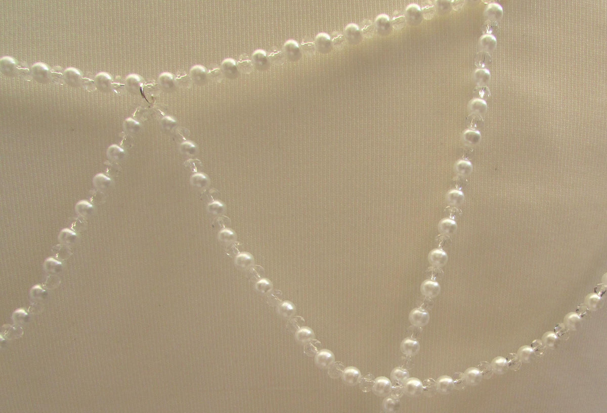 Crystal and Pale Ivory Pearl Loop back drape necklace 3 rows bridal chains wedding dress accessory.