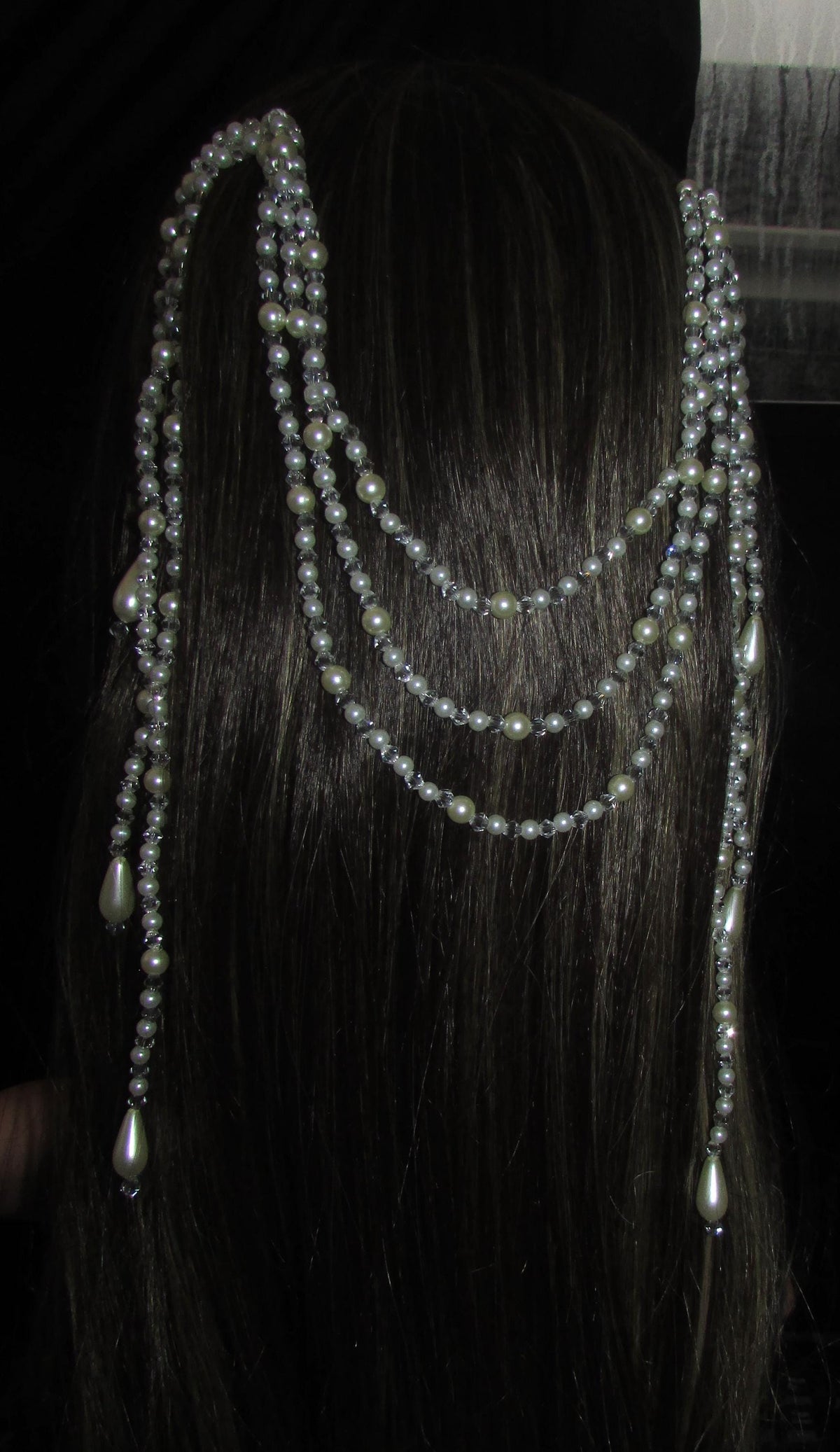 Crystal and pearl teardrop wedding hair chain accessory comb. Choose 2 or 3 rows. Bridal headpiece.