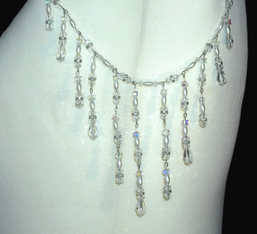 Shoulder Chains Epaulettes Crystal Pearl Teardrops : Handmade Silver Body Jewellery 1 pair