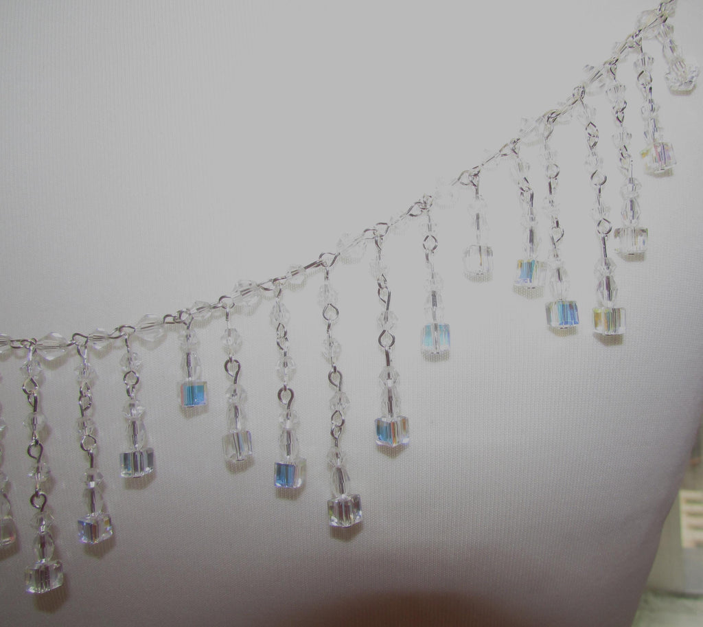 Crystal Back Necklace AB Cube Tassels, Brides Wedding draped necklace Body back Chain jewelery