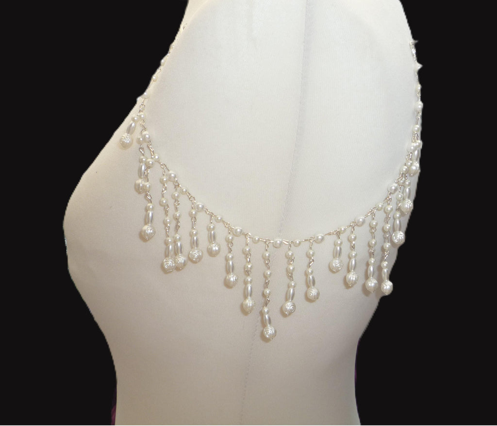 Shoulder arm Chains Pearl drop roses Epaulettes: Handmade Silver Wedding Body Jewellery  sold as 1 pair.