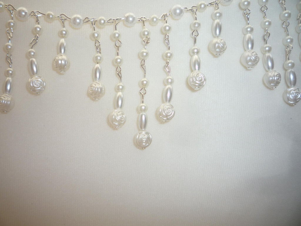 Pearl Back Necklace Rose Pearls Tassels, Brides Wedding draped necklace Body Chain