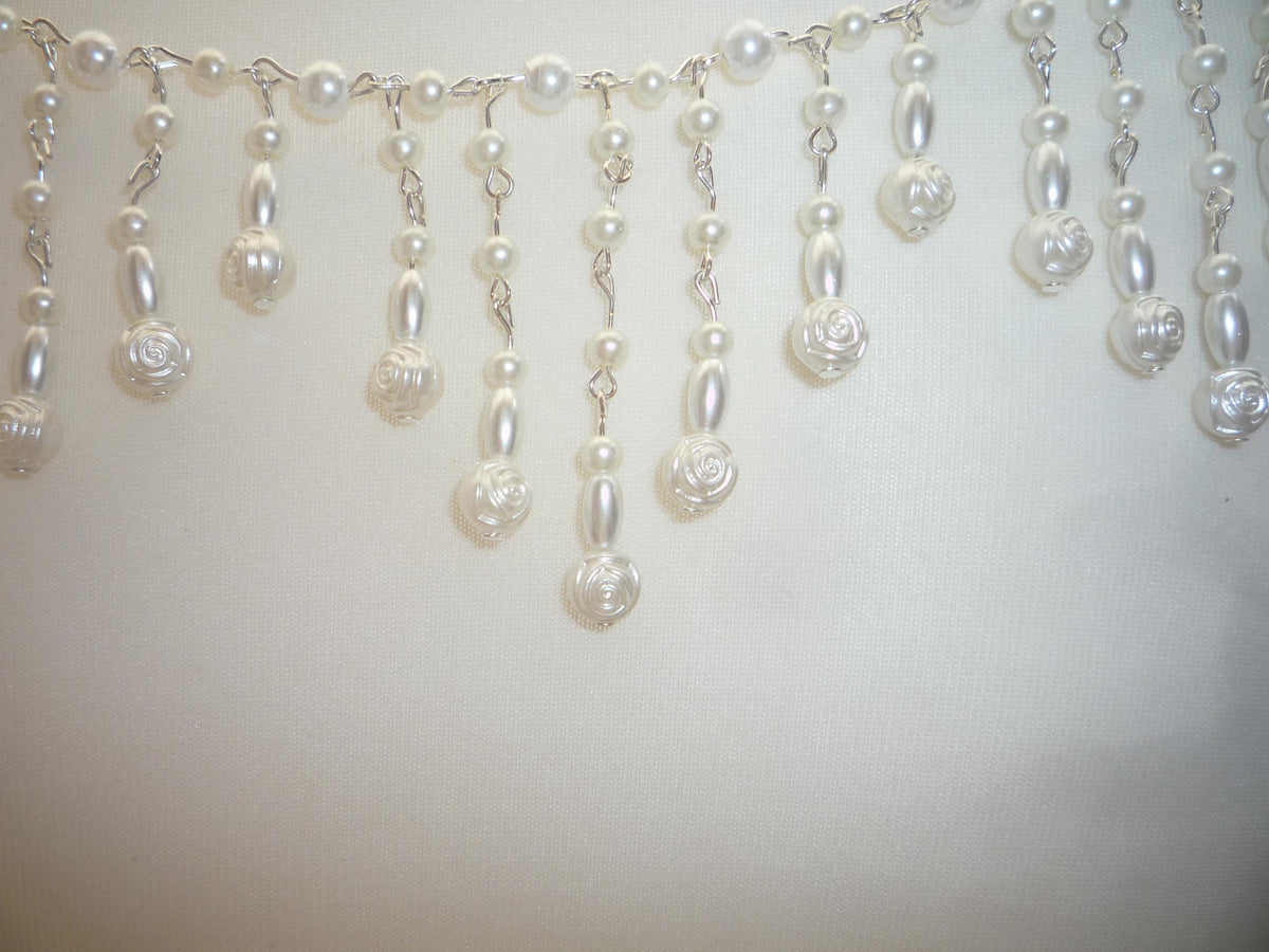 Pearl Back Necklace Rose Pearls Tassels, Brides Wedding draped necklace Body Chain