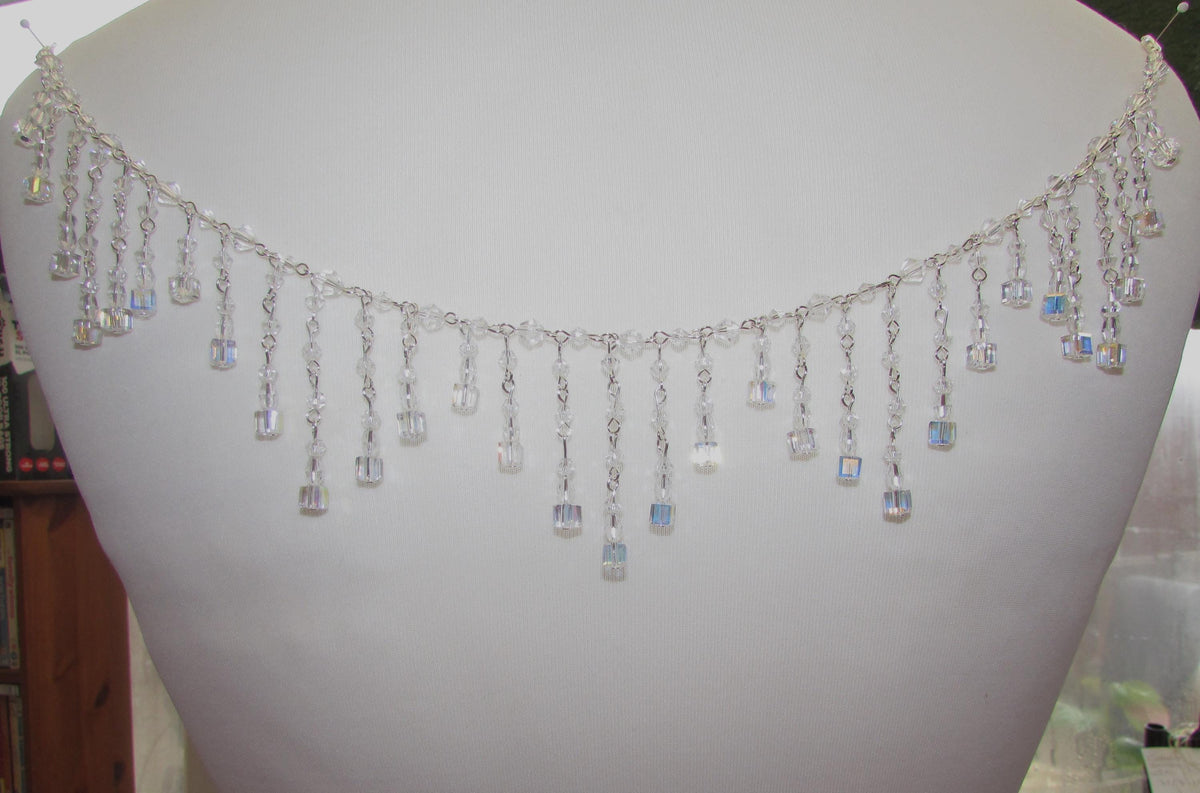 Crystal Back Necklace AB Cube Tassels, Brides Wedding draped necklace Body back Chain jewelery