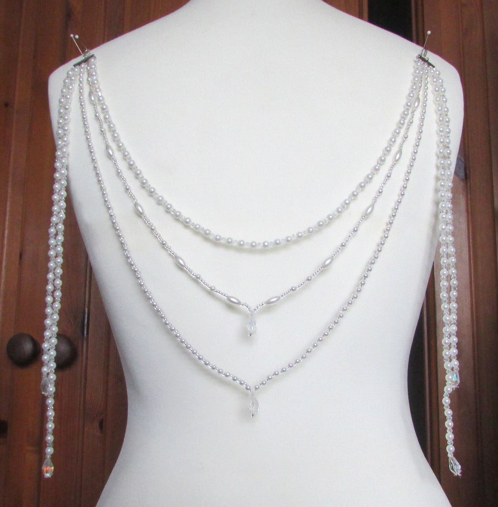 Pearl and AB crystal teardrop wedding dress back chain accessory Bridal accessory. 3 rows body chain.