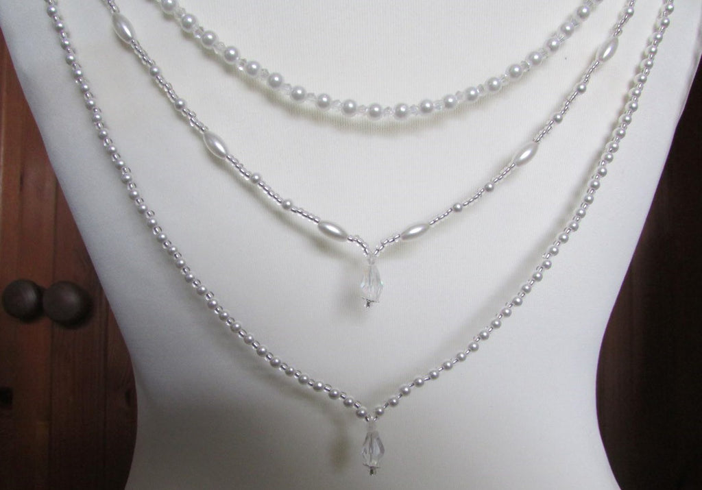Pearl and AB crystal teardrop wedding dress back chain accessory Bridal accessory. 3 rows body chain.