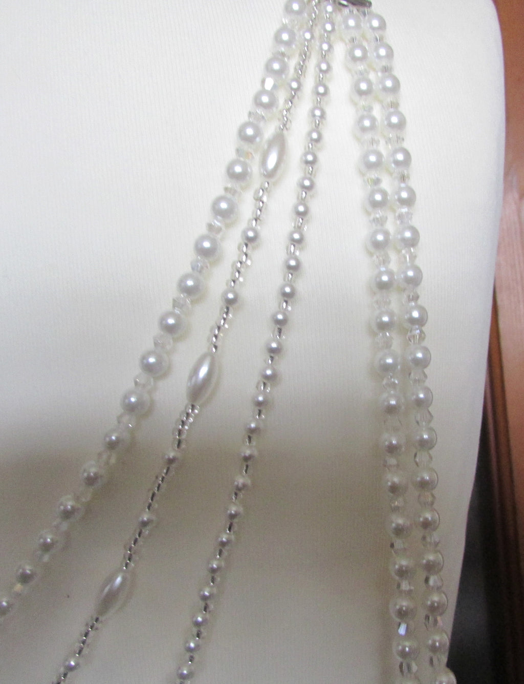 Pearl and AB crystal teardrop wedding dress back chain accessory Bridal accessory. 3 rows body chain.
