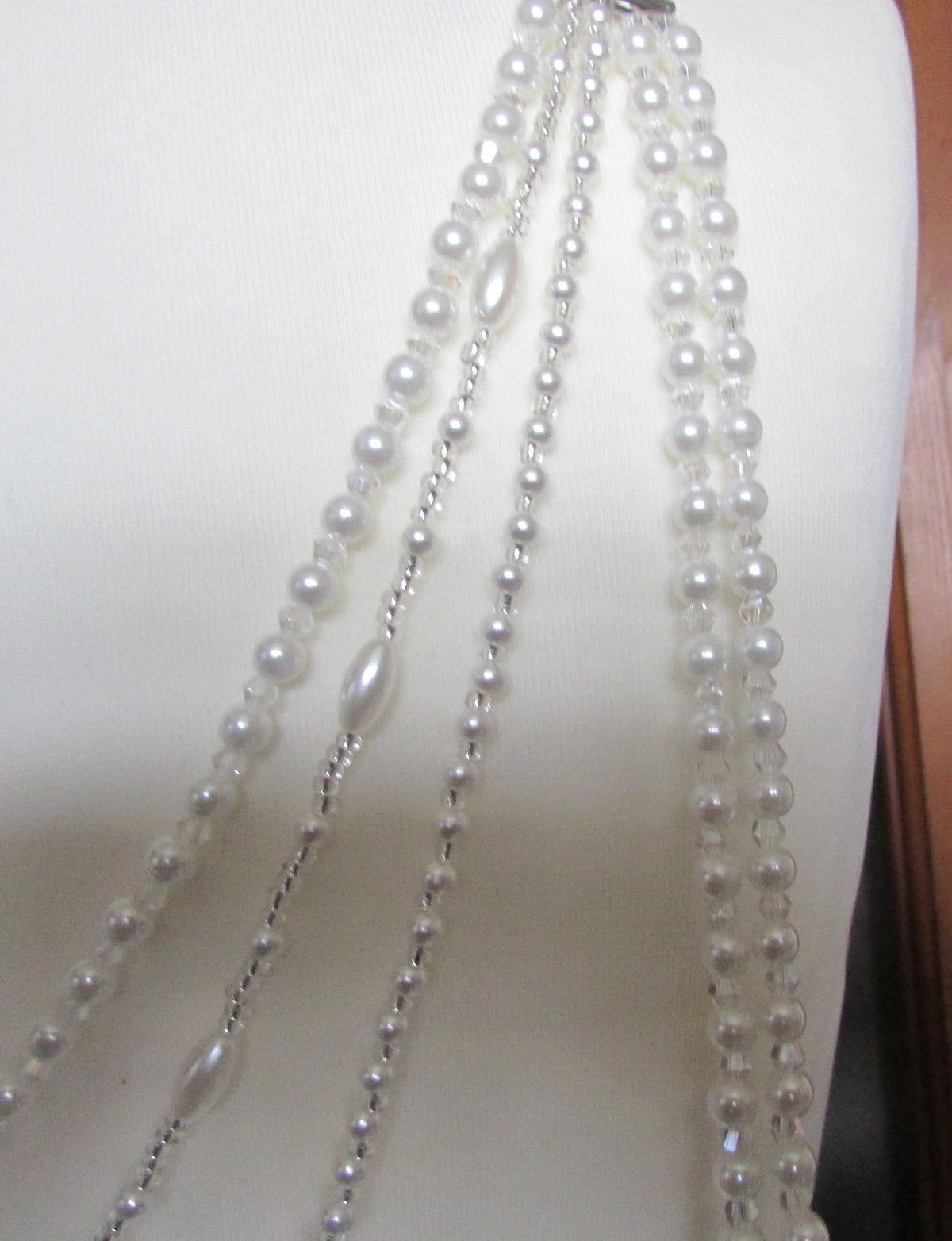 Pearl and AB crystal teardrop wedding dress back chain accessory Bridal accessory. 3 rows body chain.