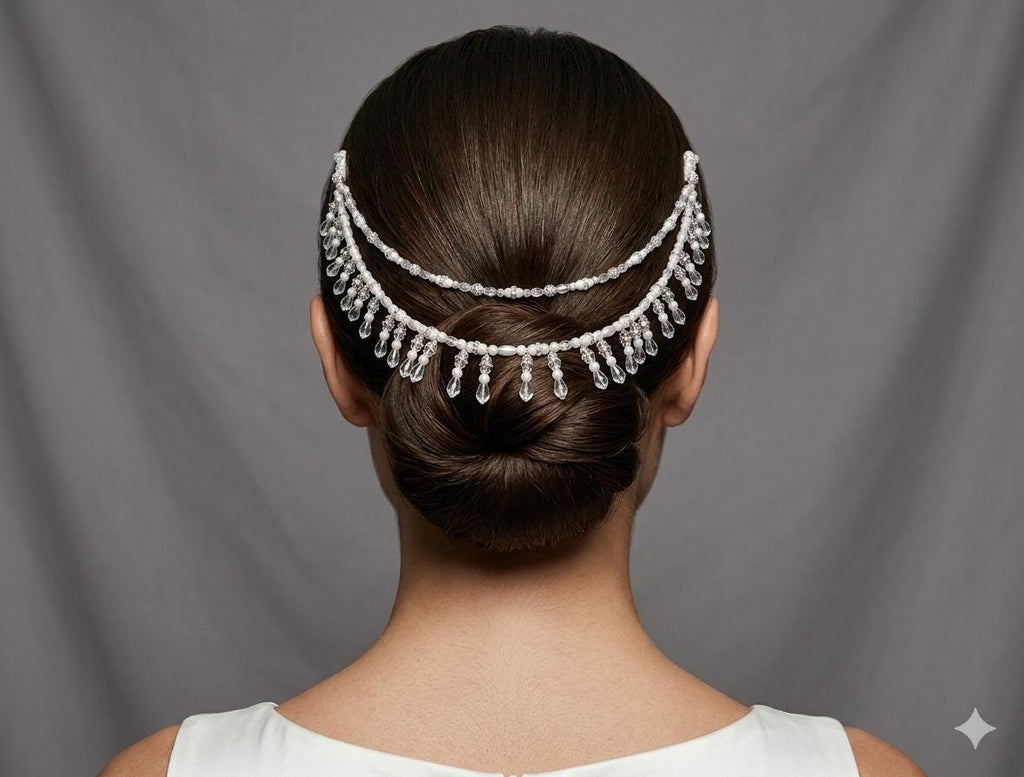 Crystal pearl diamante teardrop wedding hair chain accessory comb. Choose 2 rows. Bridal headpiece.