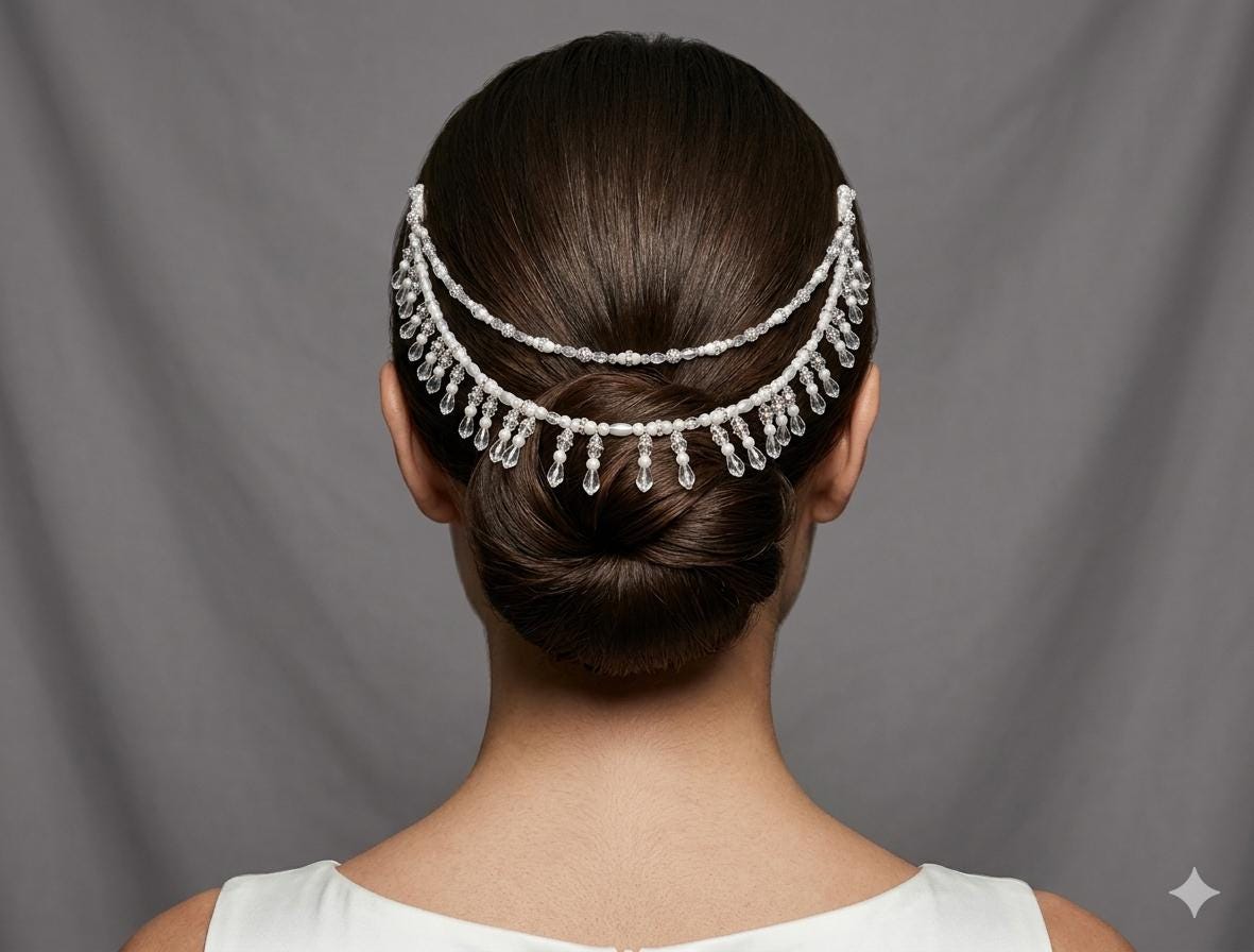 Crystal pearl diamante teardrop wedding hair chain accessory comb. Choose 2 rows. Bridal headpiece.
