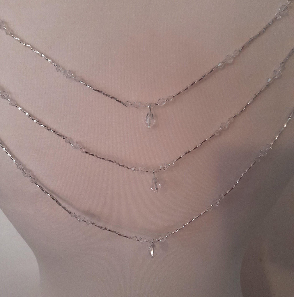 Crystal Teardrop Draped Back Necklace | Handmade Silver Bridal Body Chain | Wedding Dress Jewellery