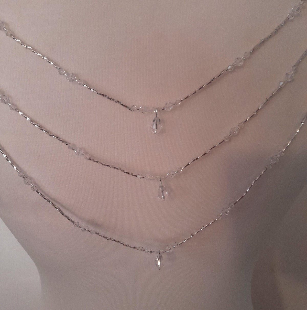 Crystal Teardrop Draped Back Necklace | Handmade Silver Bridal Body Chain | Wedding Dress Jewellery
