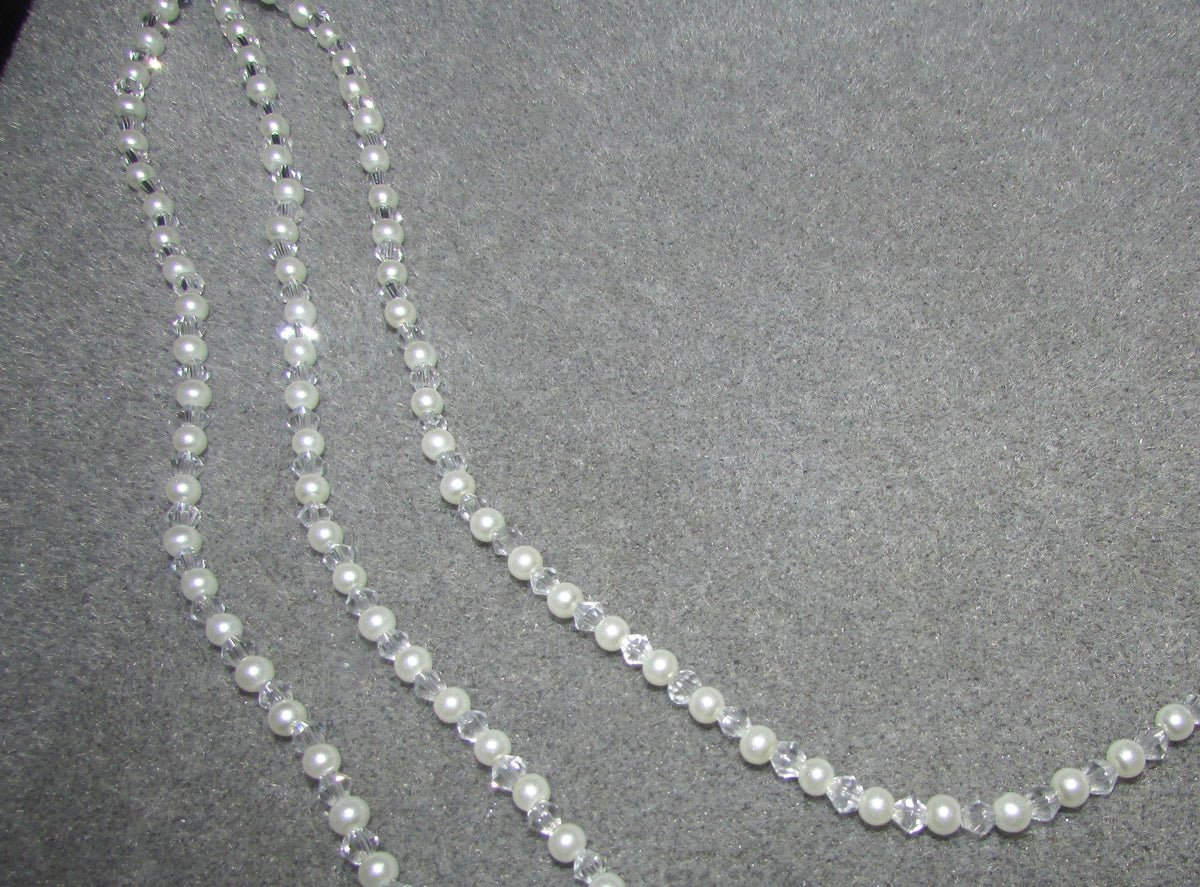Crystal & Ivory Pearl Bridal Back Drape Chain: Wedding Dress Adornment  3 rows. colour options