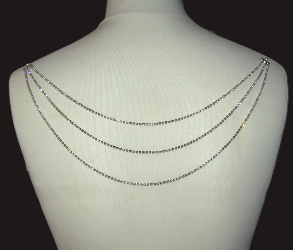 Diamante Rhinestone Back Chain necklace 3 rows 14, 16, 18" Body jewellery
