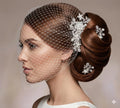 Birdcage veil wedding veil Ivory Diamante and Pearl comb with 2 matching head pins.