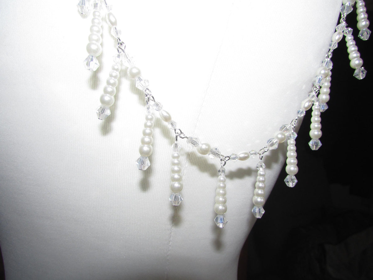 AB Crystal and pearl drop arm Chains Handmade Silver Wedding Body Jewellery  sold as 1 pair. Choose 1 or 2 row options
