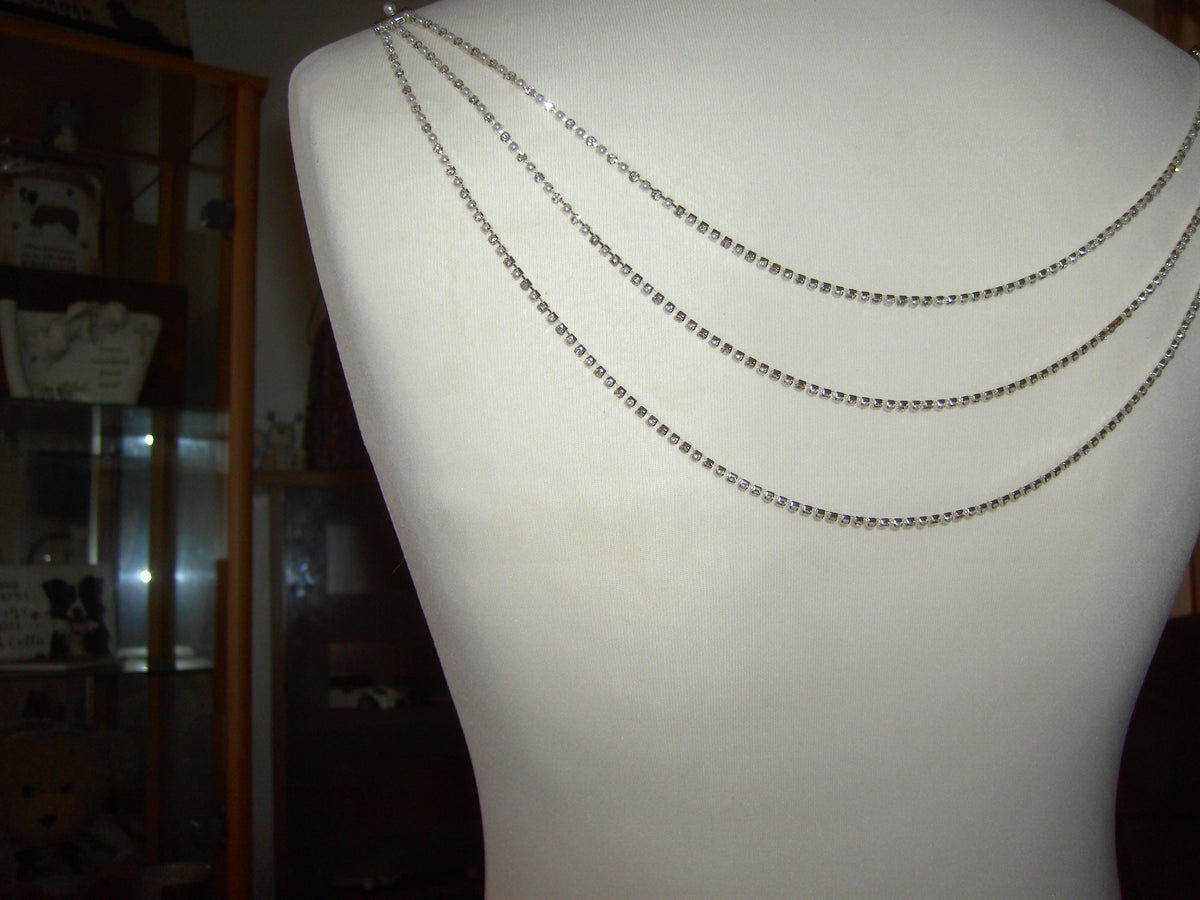Diamante Rhinestone Back Chain necklace 3 rows 14, 16, 18" Body jewellery