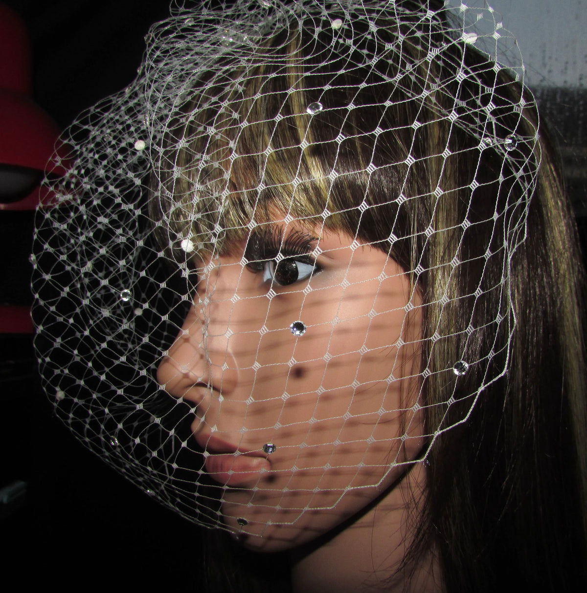 Birdcage wedding veil Ivory with scattered diamante rhinestones. 8 inch full face