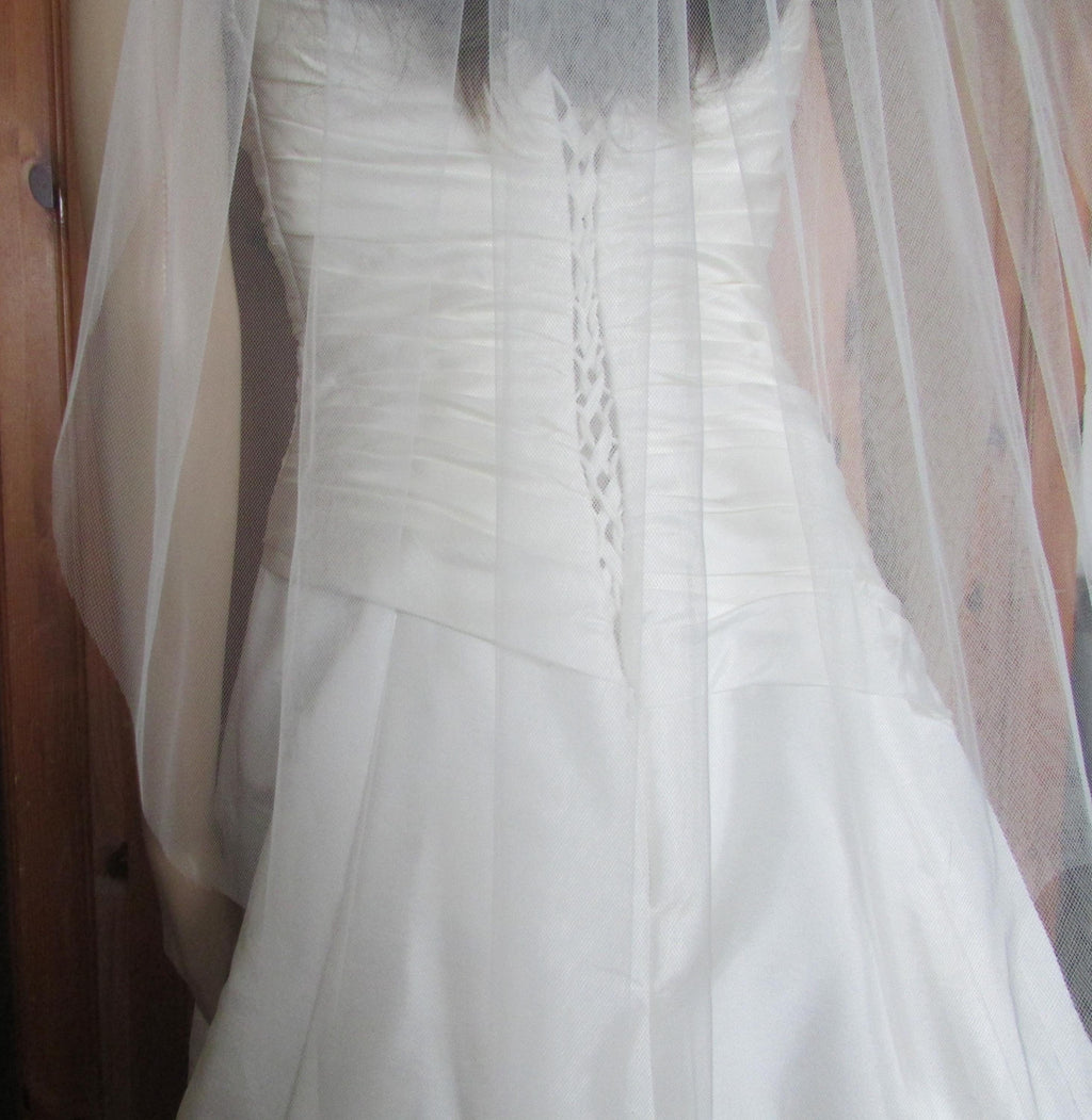 Ivory Wedding veil. Waist length 1 tier veil 36 inch. Cut edged. Pale Ivory option.