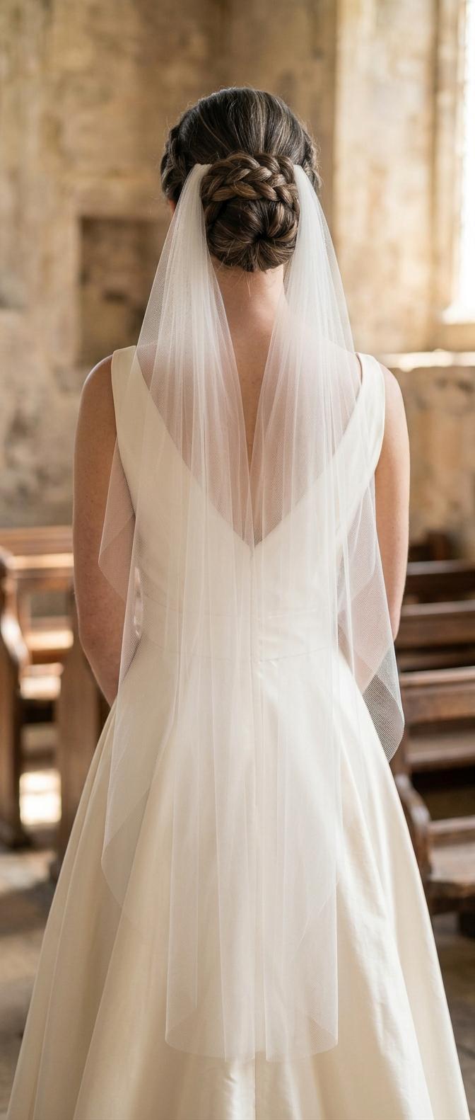 Ivory Wedding veil. Draped style. Fingertip 1 tier veil 42 inch. Cut edged. Ivory or pale Ivory option.