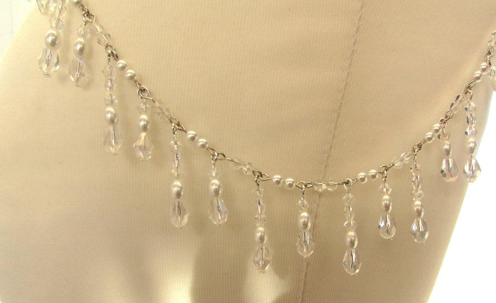 Shoulder Chains Crystal drop Epaulettes:  Treadrop with Crystals, pearls and rice pearls. Handmade Silver Body Jewellery 1 pair